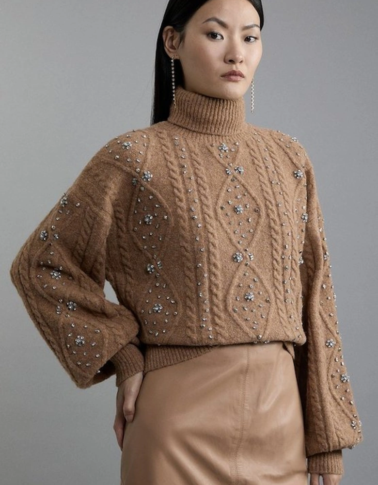 Wool Blend Embellished Cable Knit Jumper