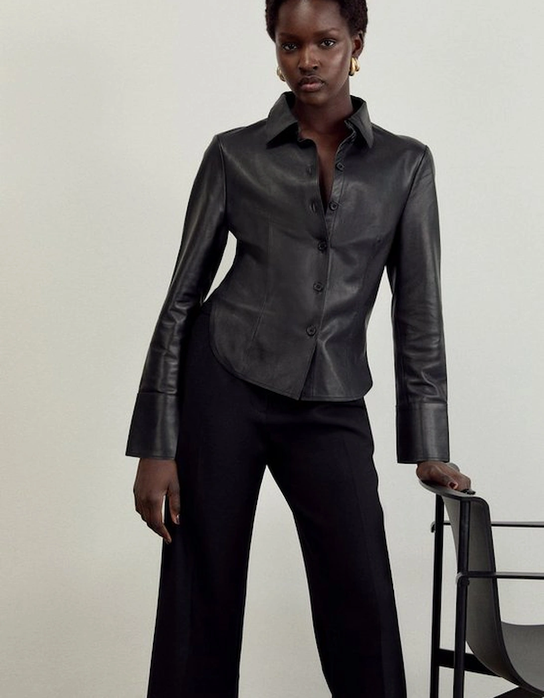 Leather Button Through Tailored Shirt, 5 of 4