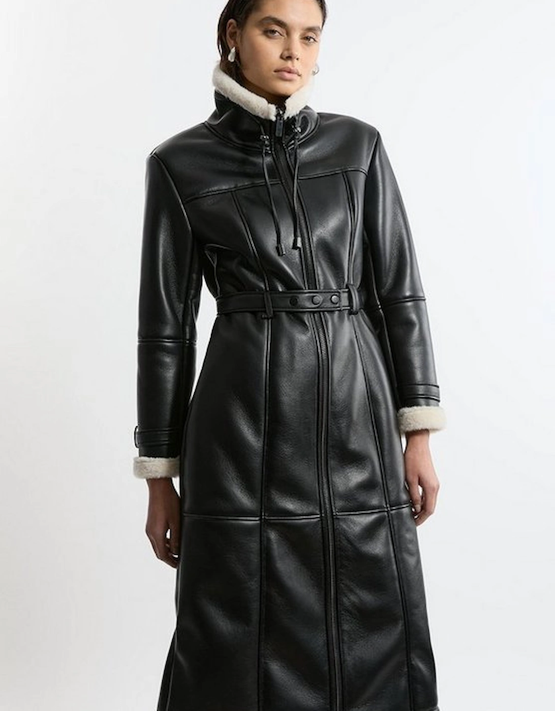 Faux Shearling Aviator Longline Coat, 5 of 4