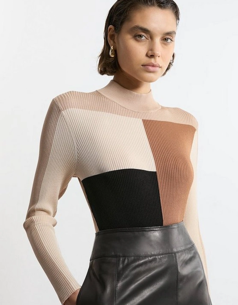 Slinky Rib Knit Colour Block Top