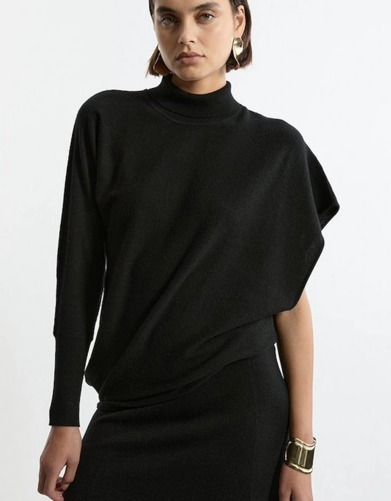 Blend Knit Asymmetric Roll Neck Jumper