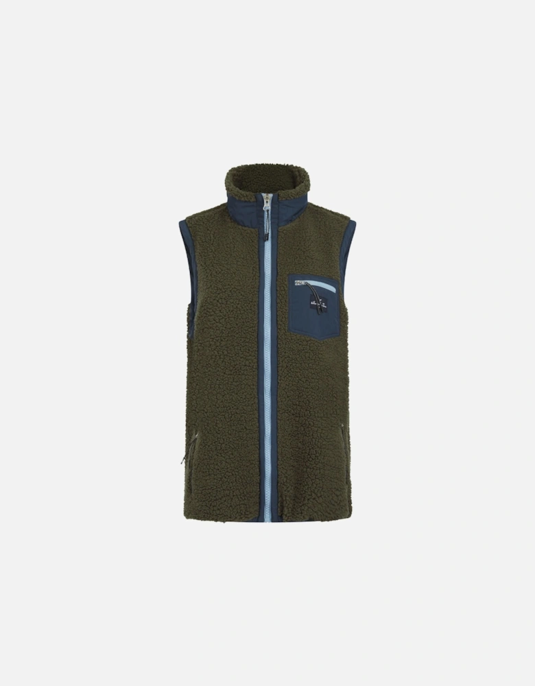 Whale Of A Time Highland Unisex Sherpa Gilet Olive/Blue