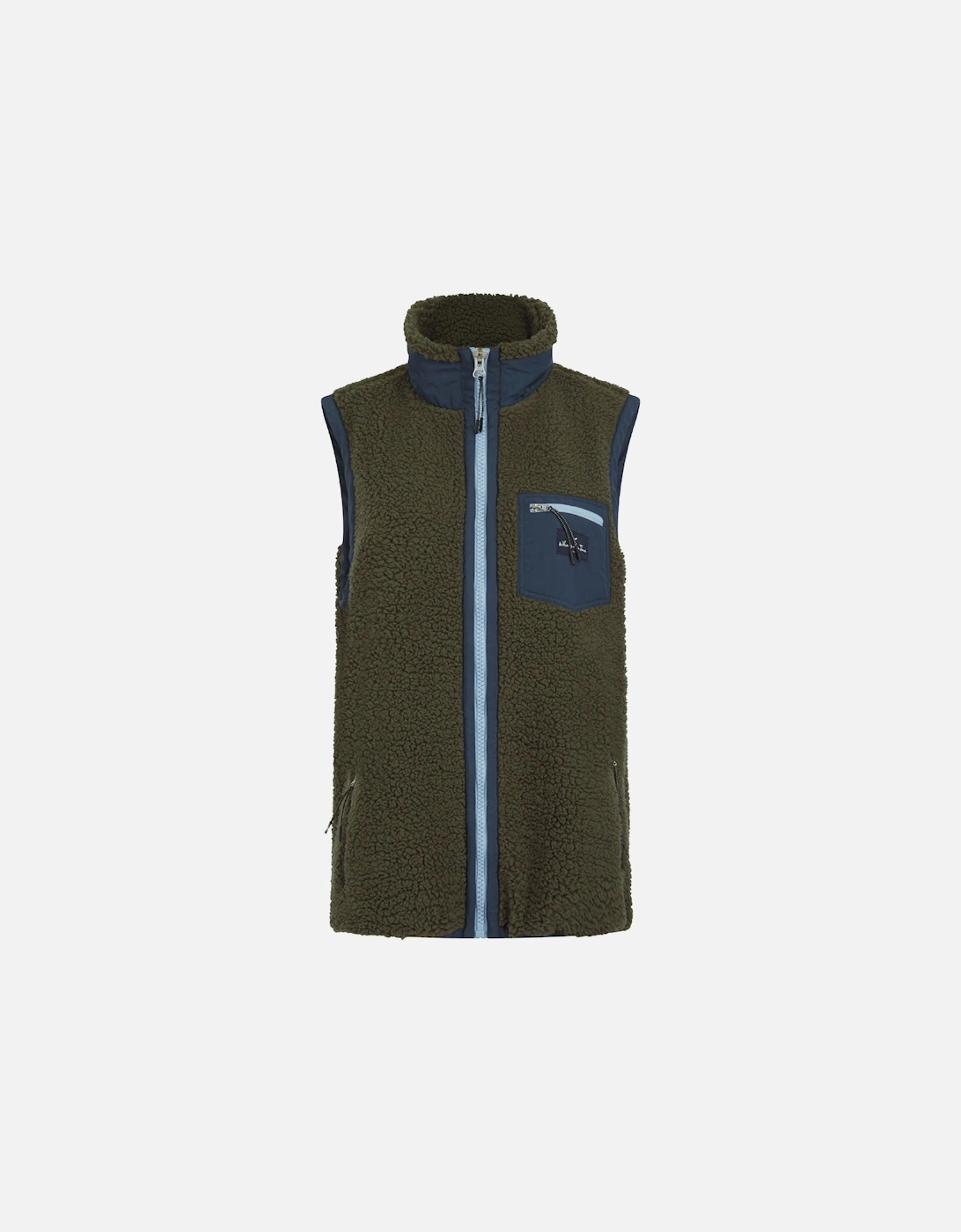 Whale Of A Time Highland Unisex Sherpa Gilet Olive/Blue