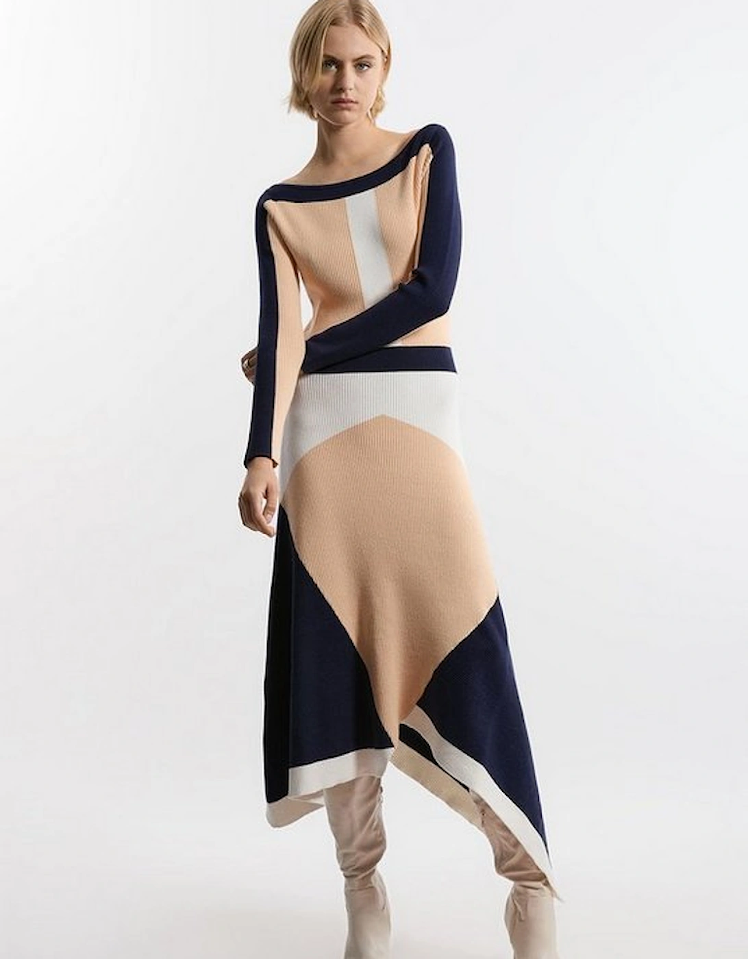 Tall Viscose Blend Asymmetric Colour Block Dress, 5 of 4