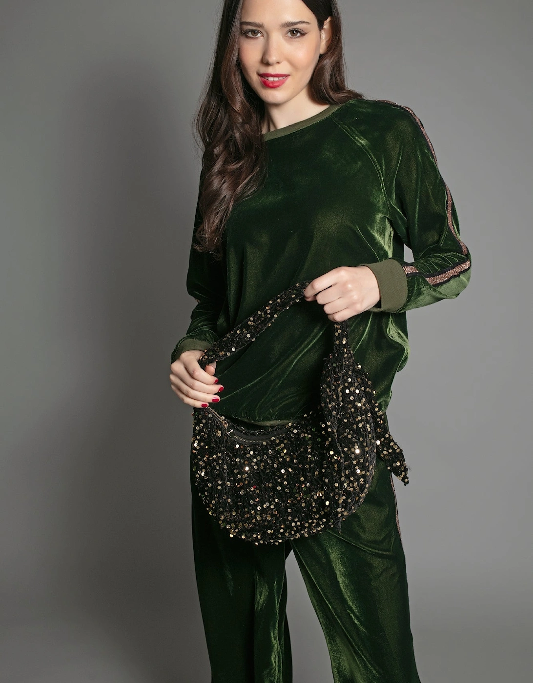 Nooki Design Women's NESSA HALF MOON SEQUIN BAG GOLD - Green - Size: ONE