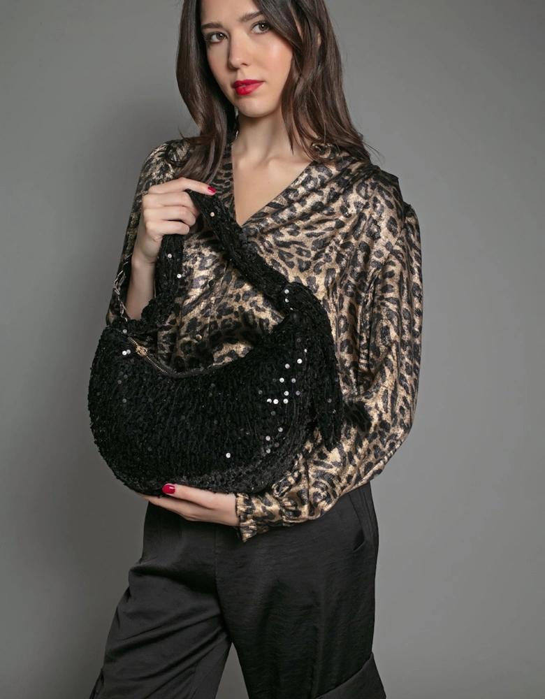 NESSA HALF MOON SEQUIN BAG-BLACK