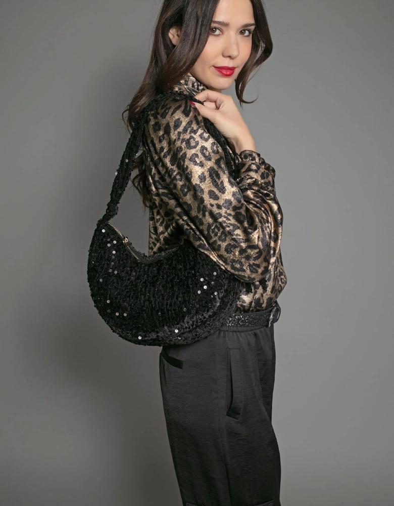 NESSA HALF MOON SEQUIN BAG-BLACK