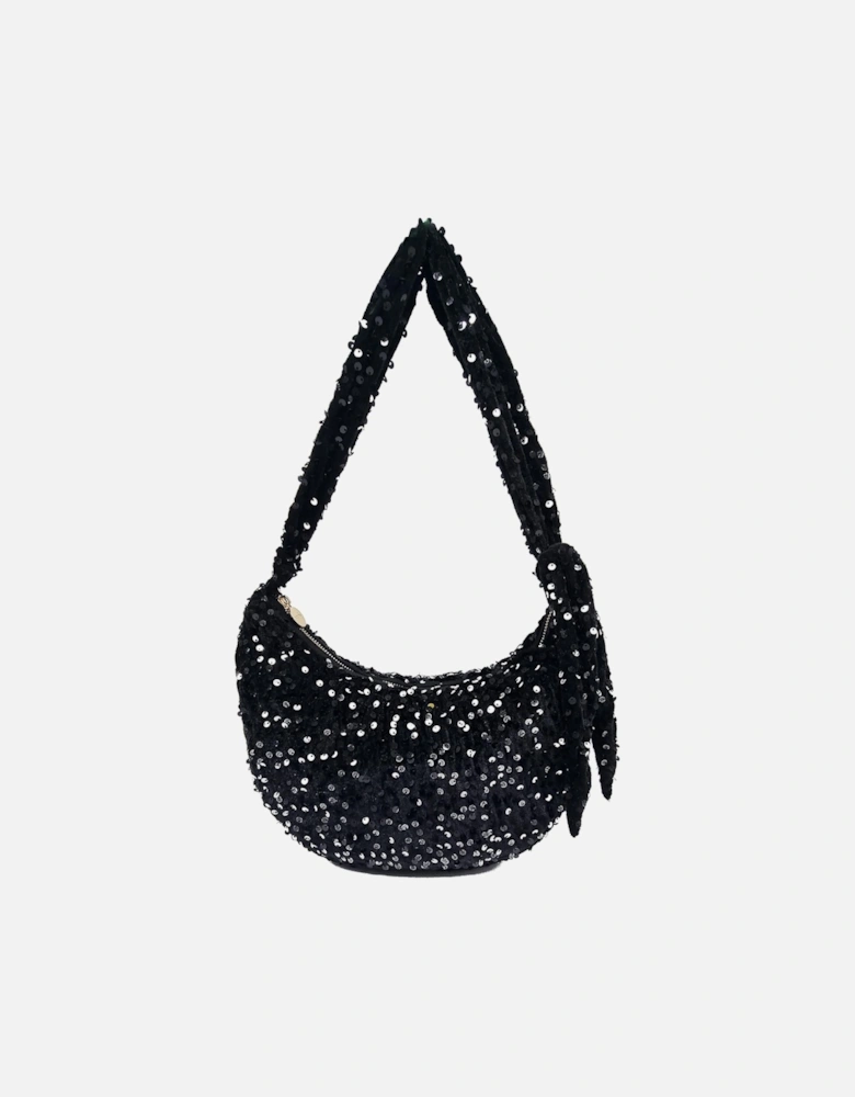 NESSA HALF MOON SEQUIN BAG-BLACK