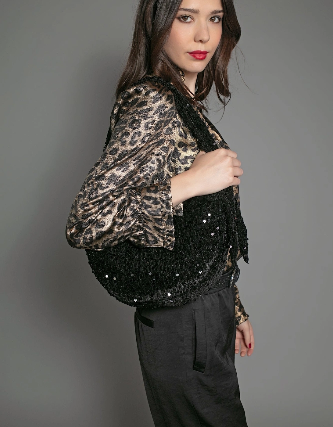 NESSA HALF MOON SEQUIN BAG-BLACK