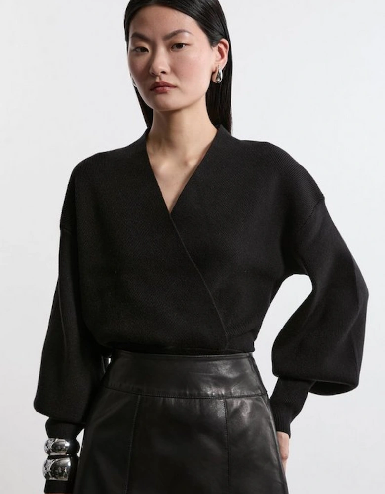Wool Look Compact Stitch Wrap Knit Top