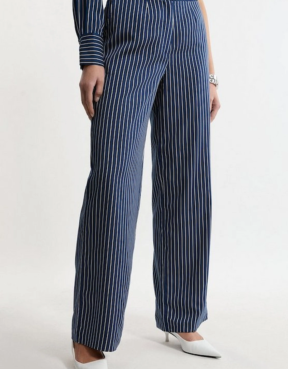 Striped Twill Wide Leg Woven Trouser