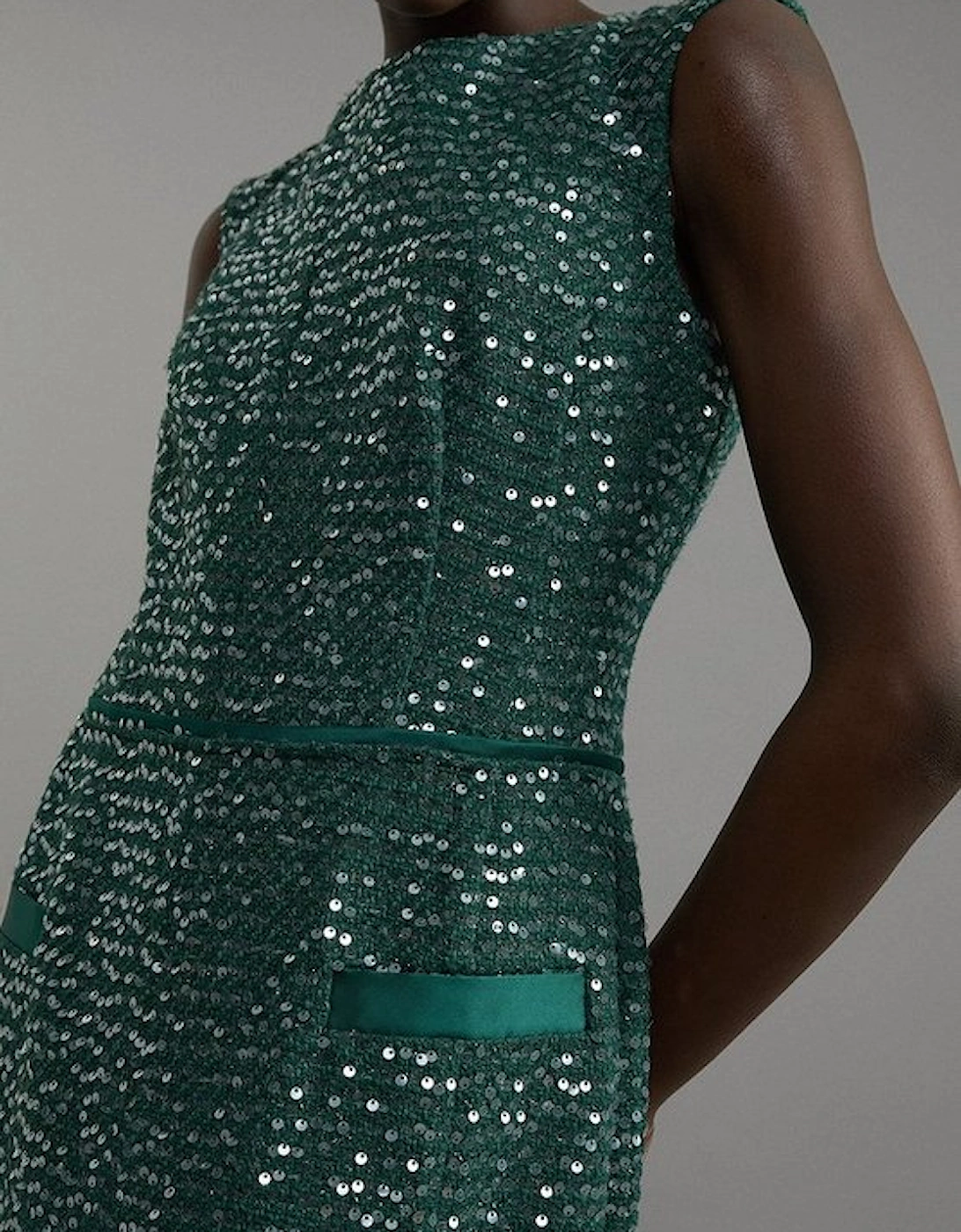 Tailored Sequin Tweed Drop Waist Midi Dress