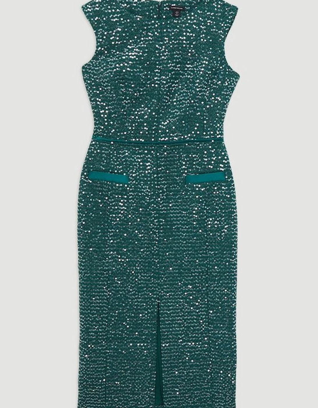 Tailored Sequin Tweed Drop Waist Midi Dress