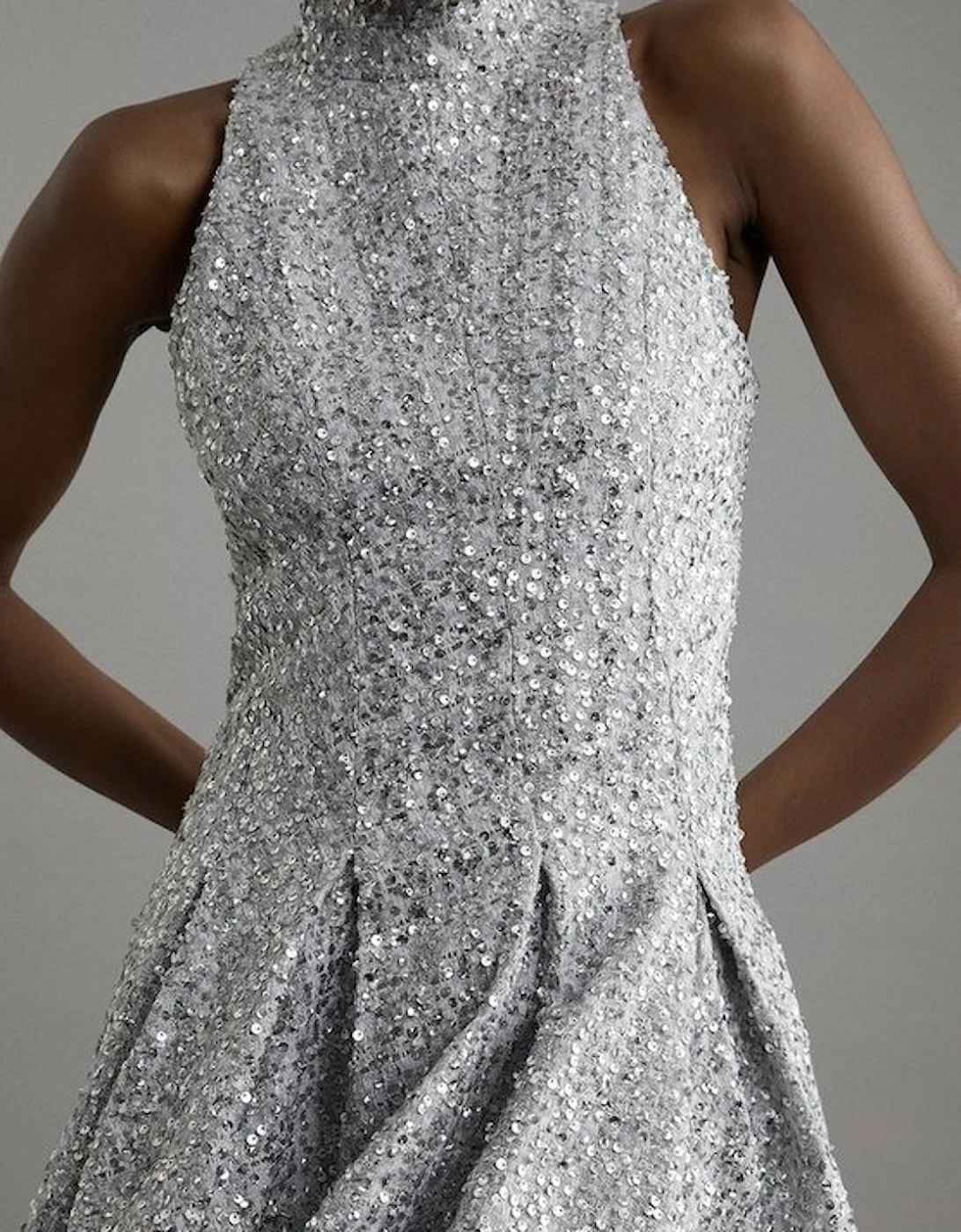 Tall Sequin Metallic Boucle Halter Full Skirt Tailored Mini Dress