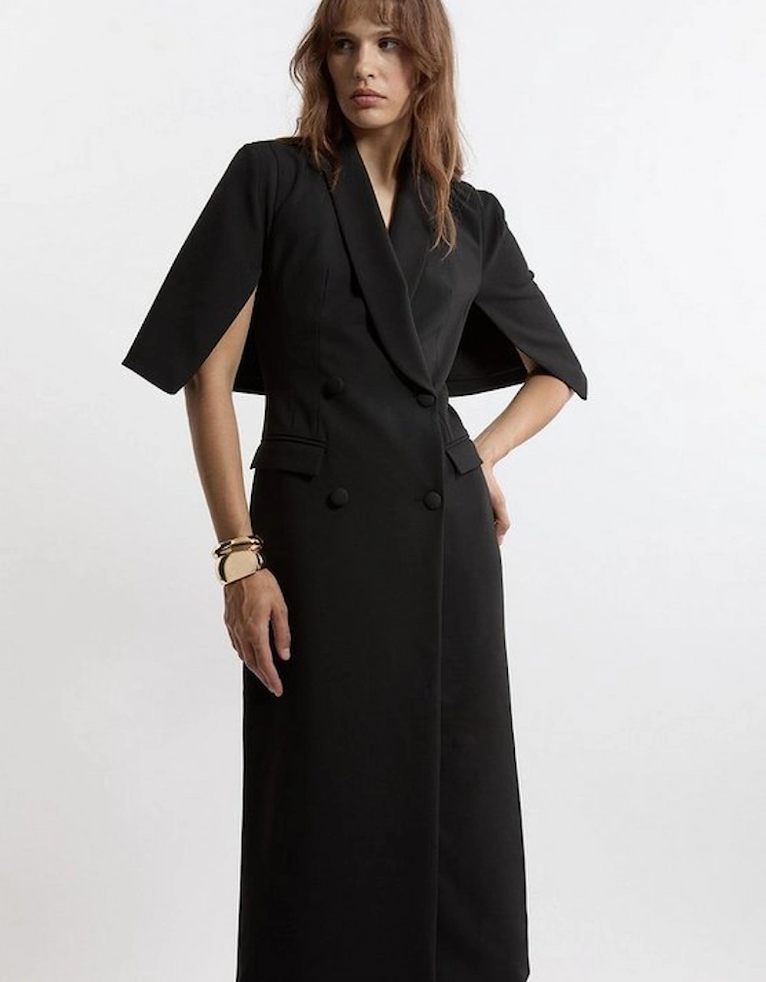 Clean Tailored Tuxedo Cape Sleeve Midi Blazer Dress, 5 of 4