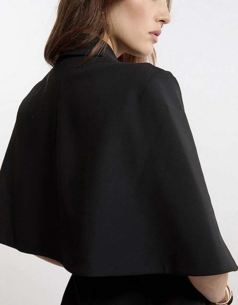Clean Tailored Tuxedo Cape Sleeve Midi Blazer Dress