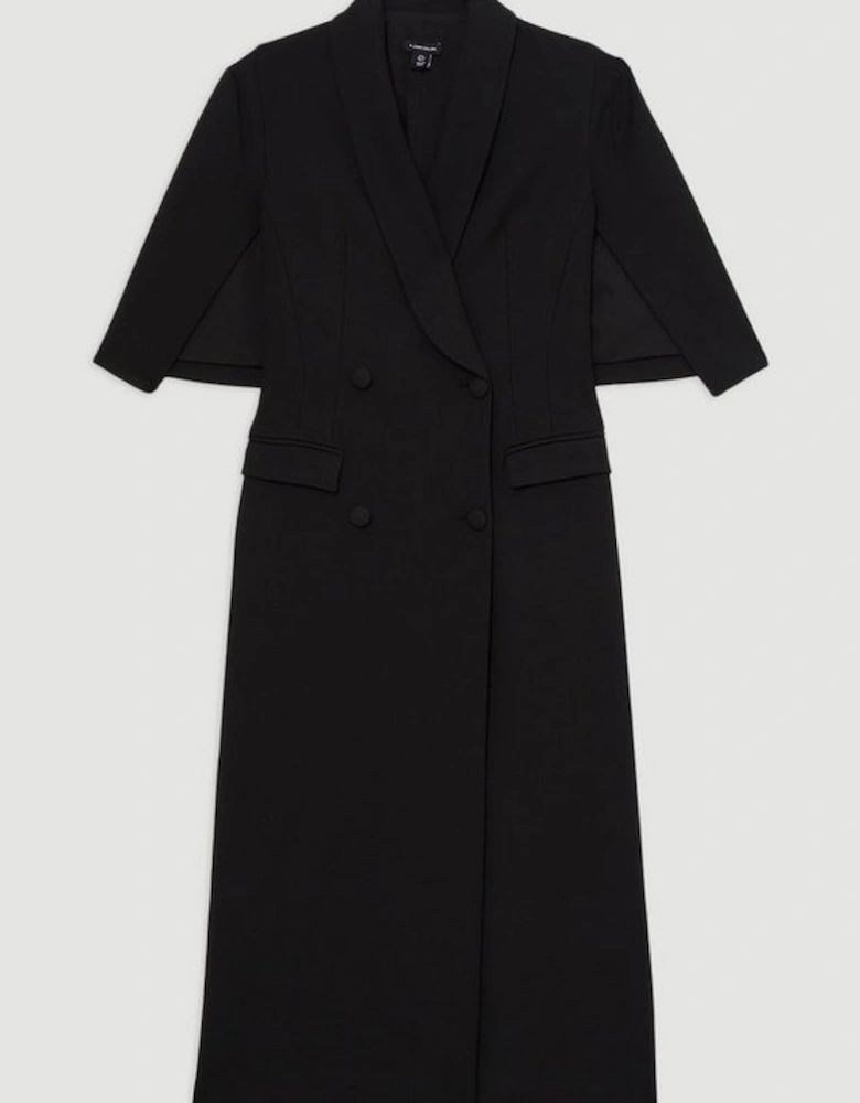 Clean Tailored Tuxedo Cape Sleeve Midi Blazer Dress