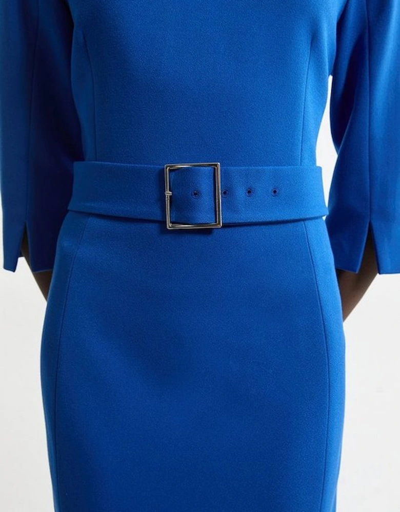 Tailored Structured Crepe Roll Neck Belted Midi Dress