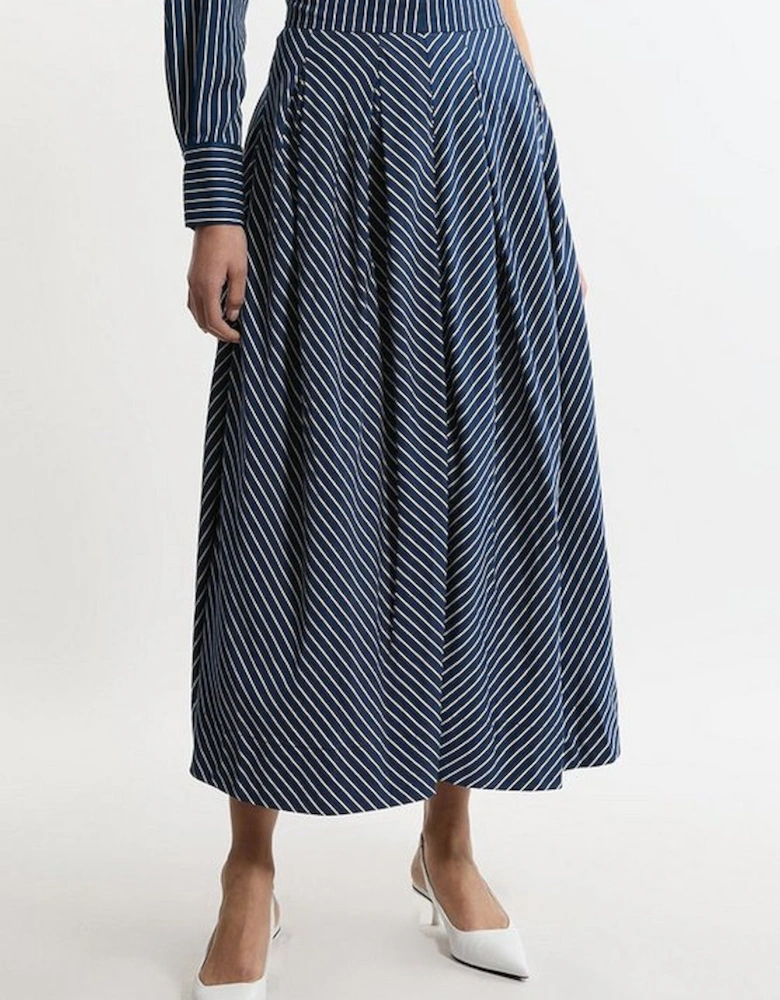 Tall Striped Twill Pleated Woven Maxi Skirt