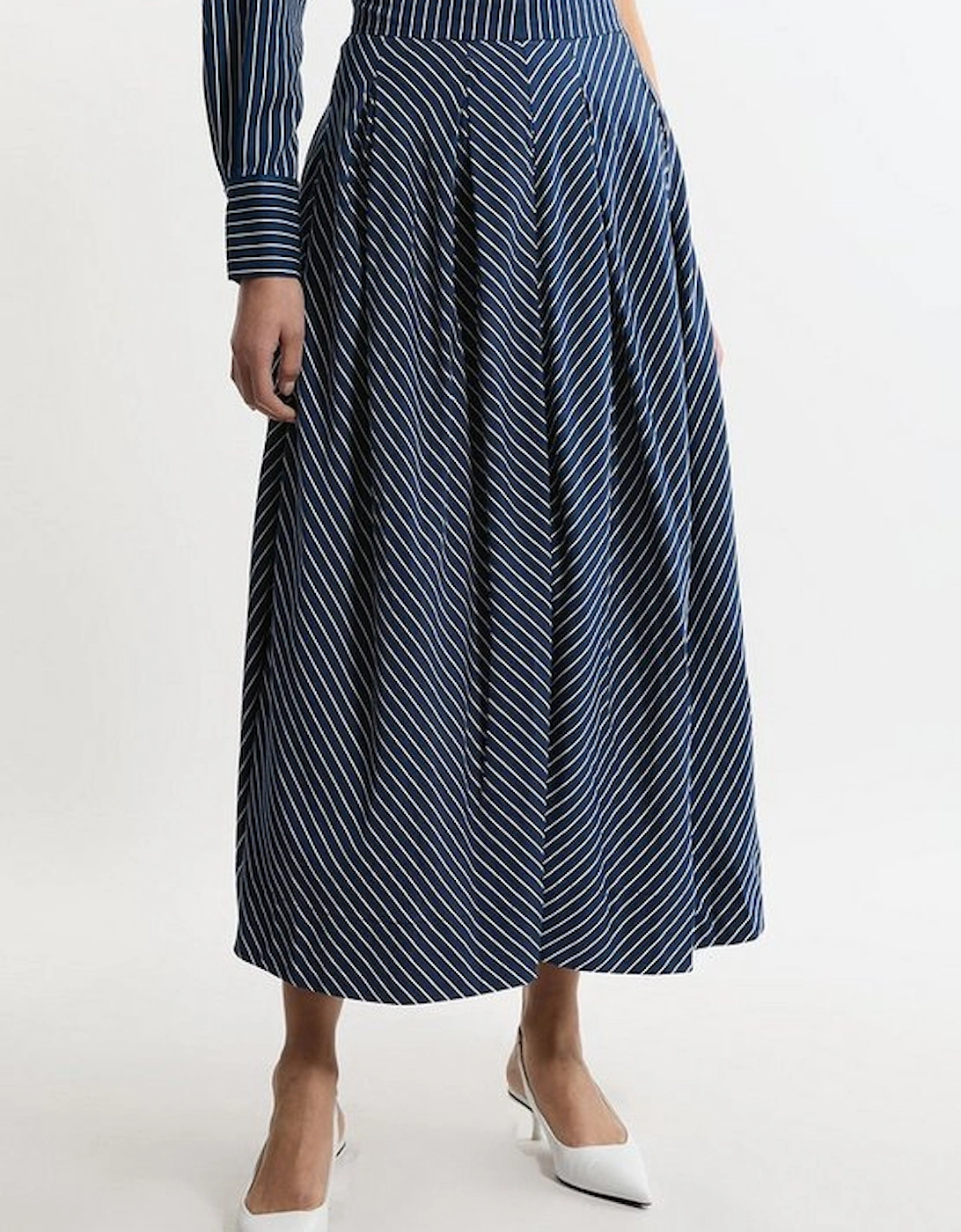 Tall Striped Twill Pleated Woven Maxi Skirt