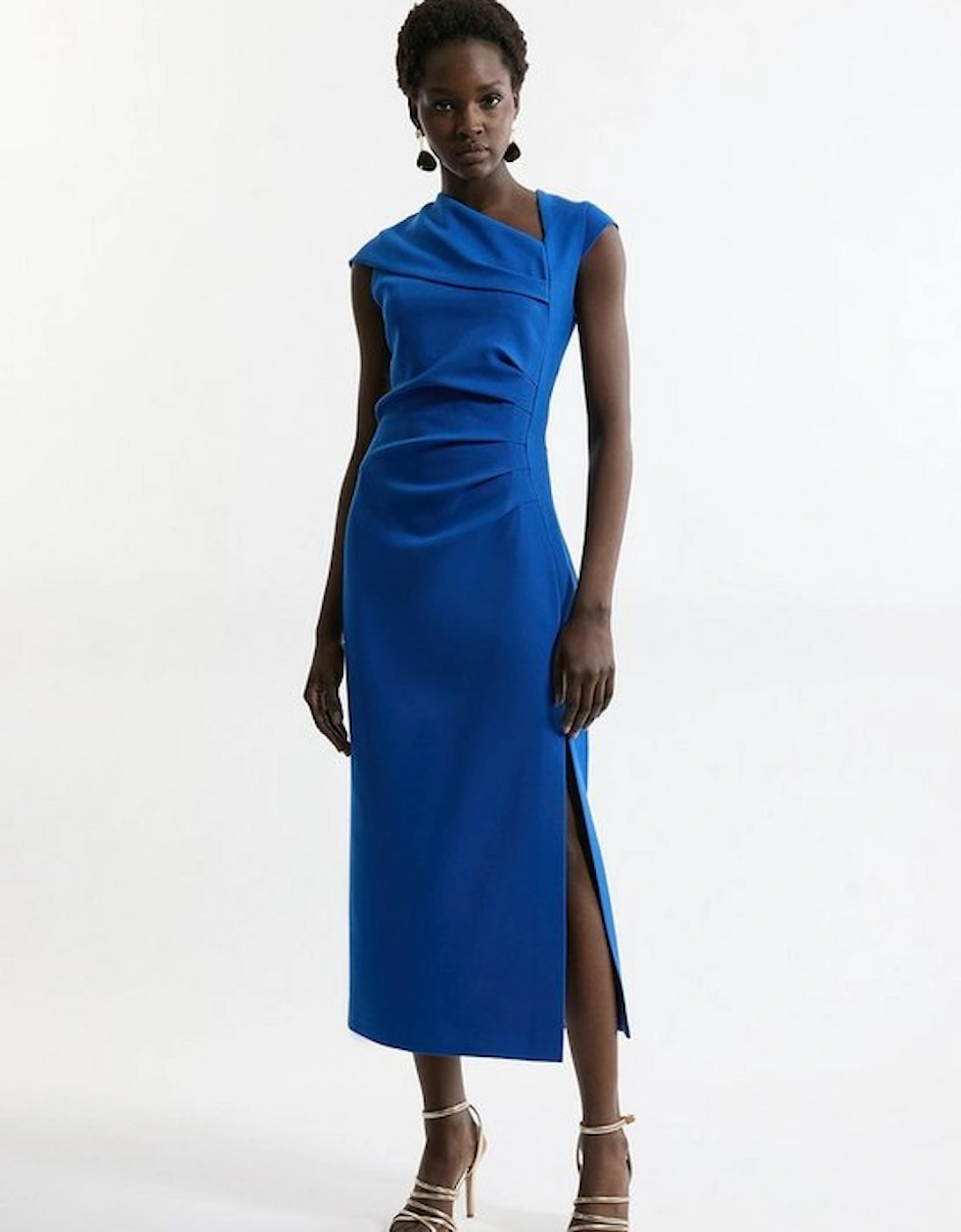 Structured Crepe Asymmetric Neck Midi Dress, 5 of 4