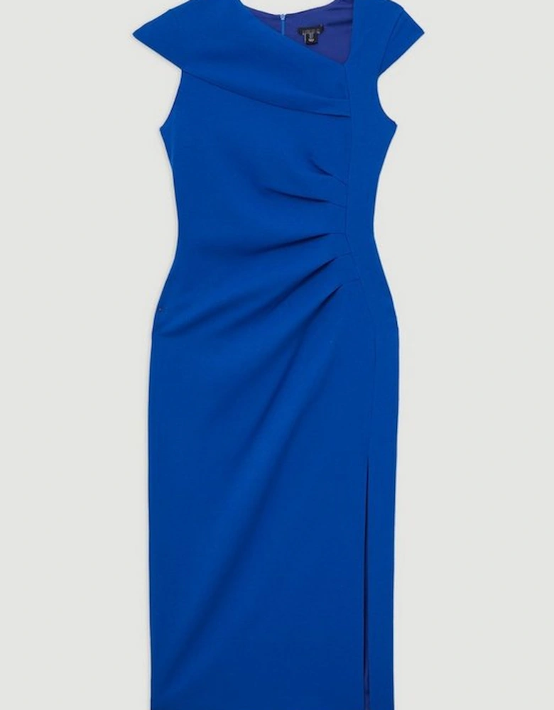 Structured Crepe Asymmetric Neck Midi Dress