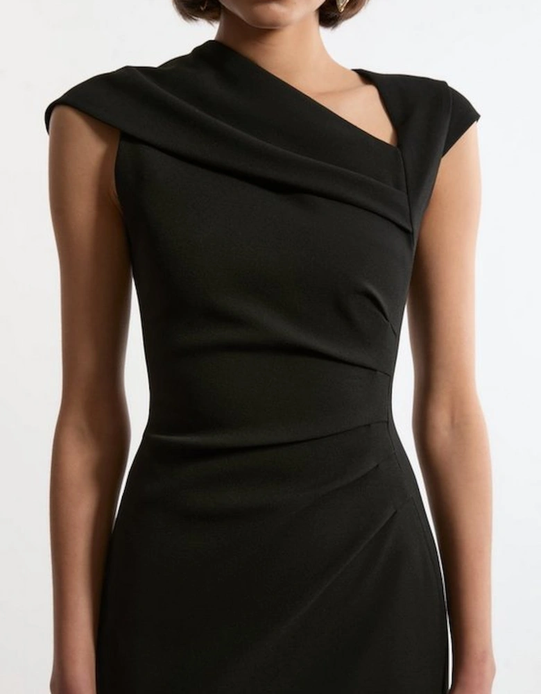 Structured Crepe Asymmetric Neck Midi Dress