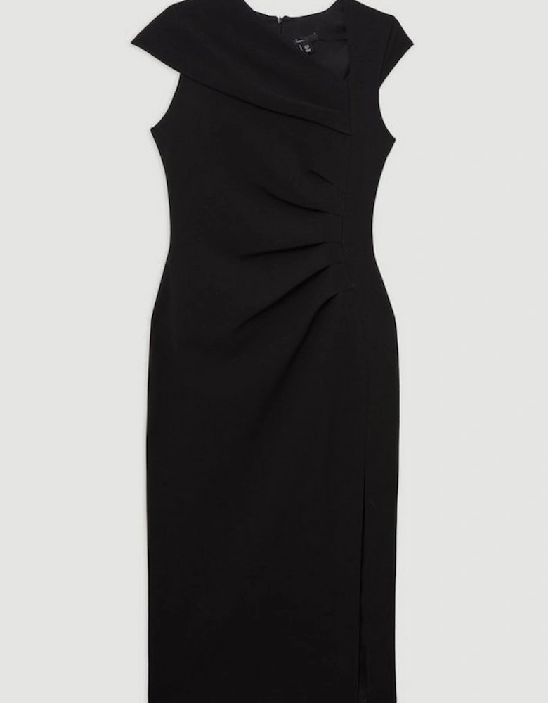 Structured Crepe Asymmetric Neck Midi Dress