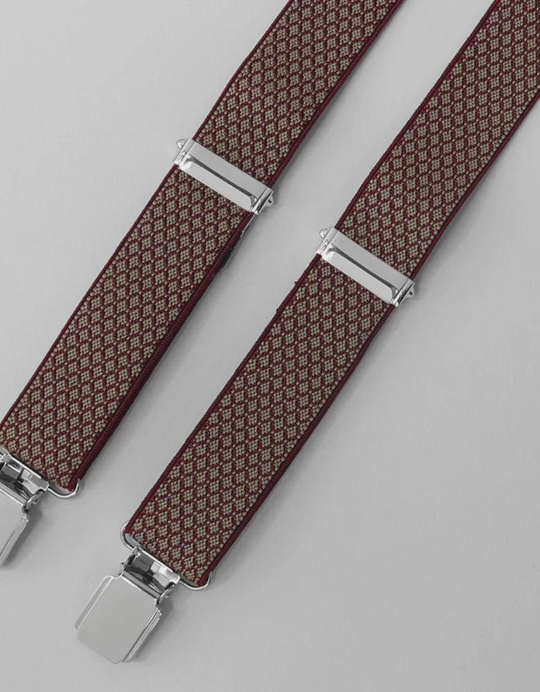 Diamond Pattern Clip End Braces - Burgundy/ Beige