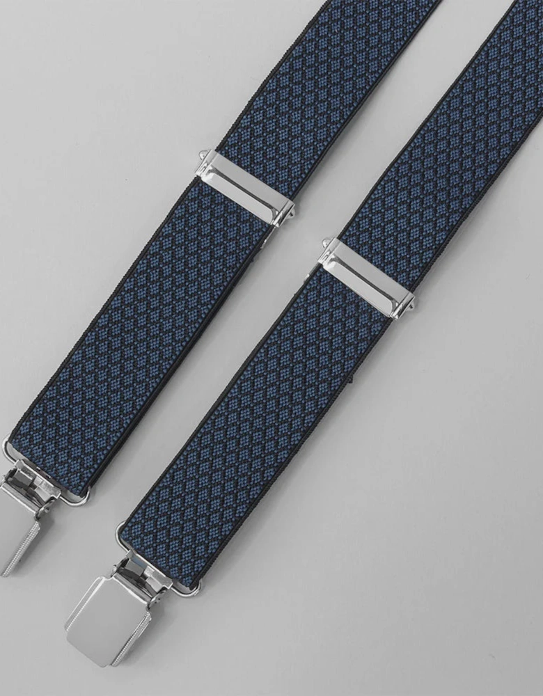 Diamond Pattern Clip End Braces - Black/Navy Blue