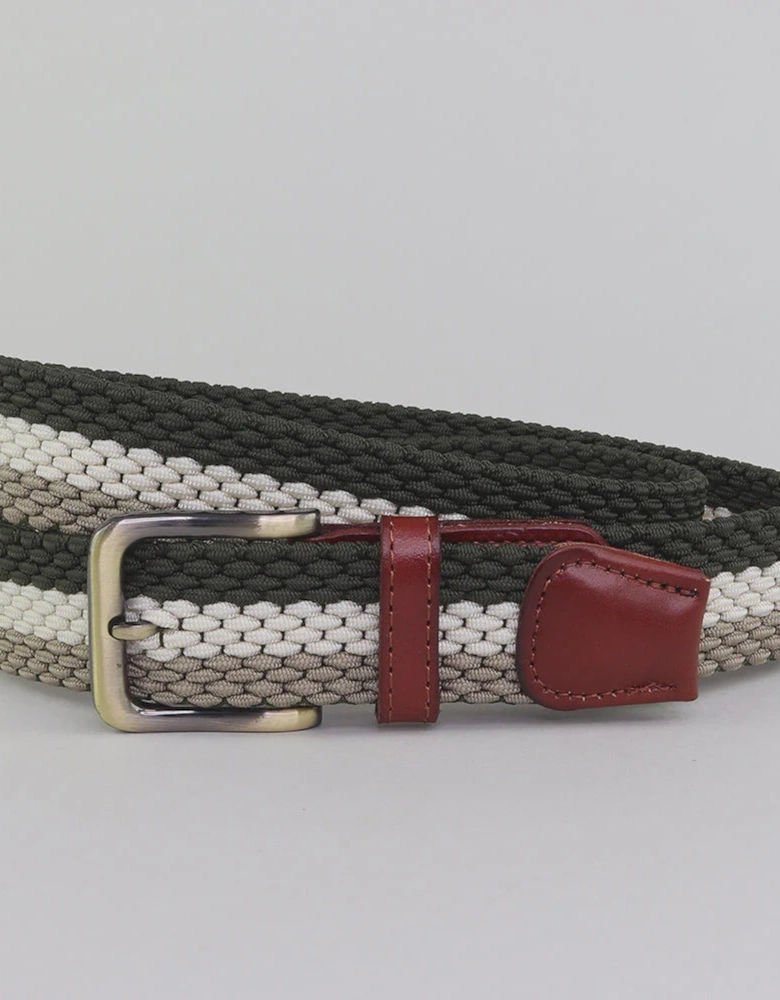 Essendine Web 3 Colour Stripe 35mm Belt - Khaki/Ecru/Stone