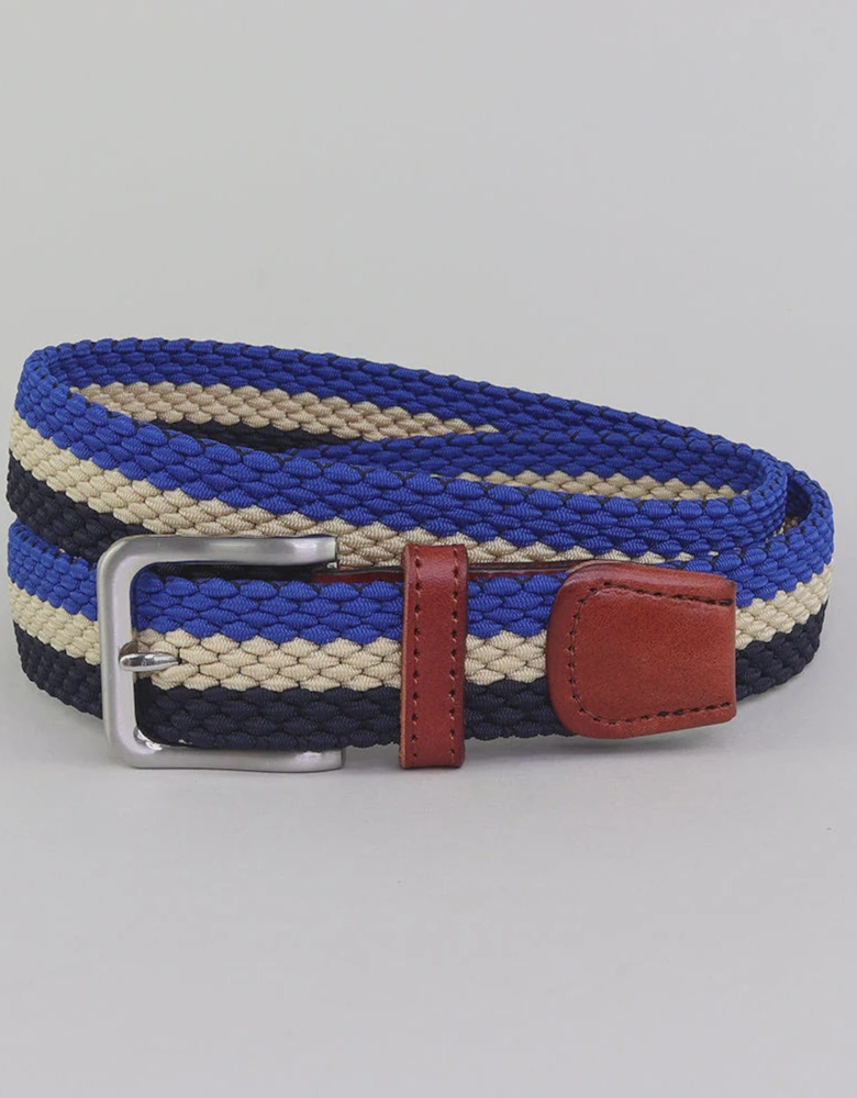 Essendine Web 3 Colour Stripe 35mm Belt - Navy/Ecru/Blue