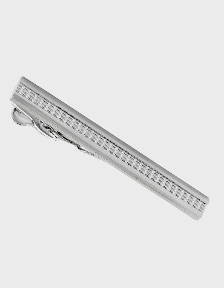 Patterned Centre Tie Bar - Brushed Silver Finish