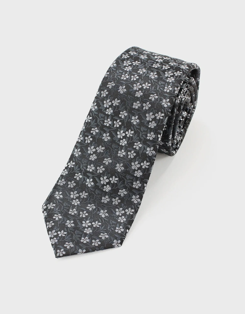 Tie Microfibre Flower Pattern - Black