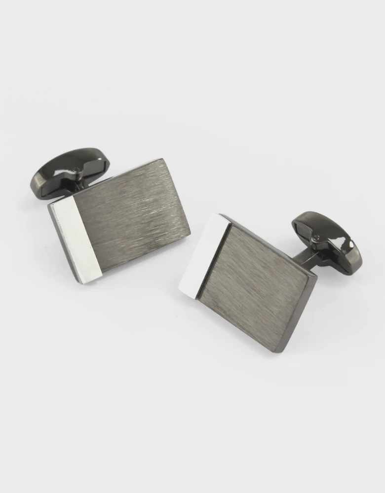 Rectangle Cufflink - Brushed Gunmetal Silver Edge