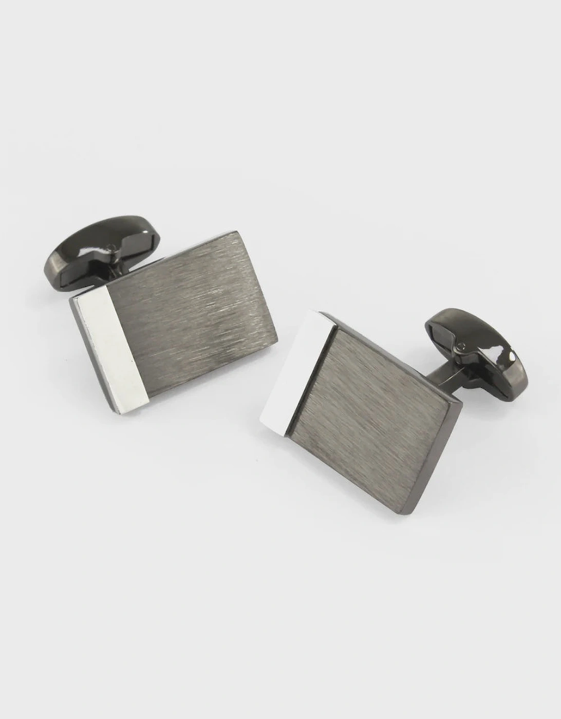 Rectangle Cufflink - Brushed Gunmetal Silver Edge, 2 of 1