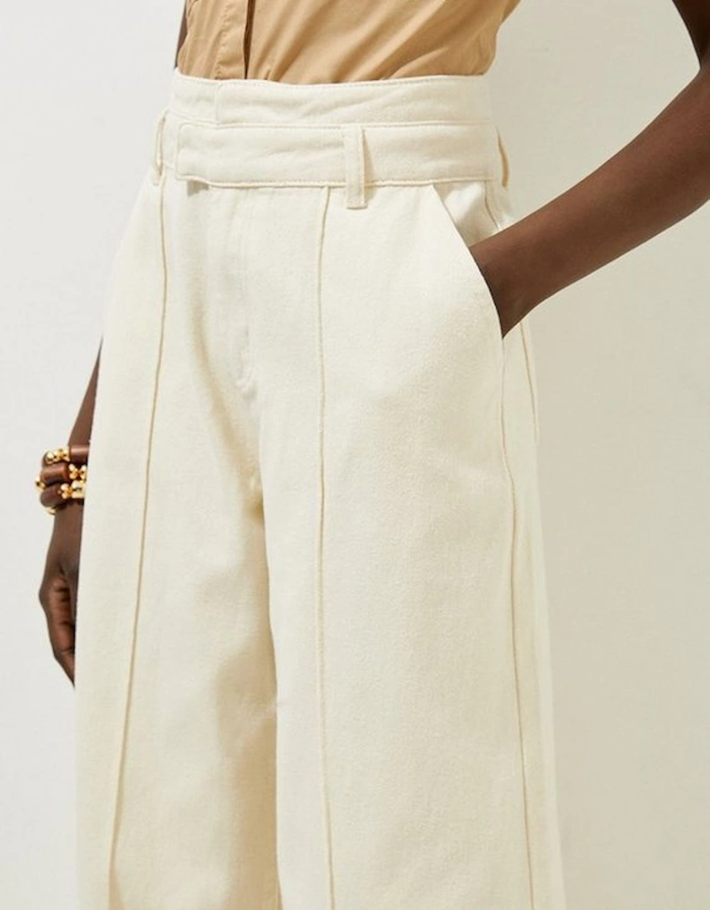 Denim Waistband Detail Wide Leg Trousers