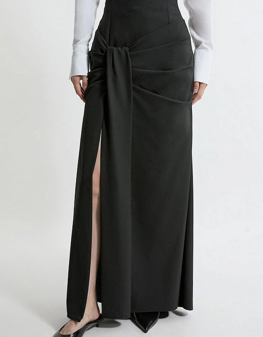 Tailored High Waisted Draped Maxi Skirt