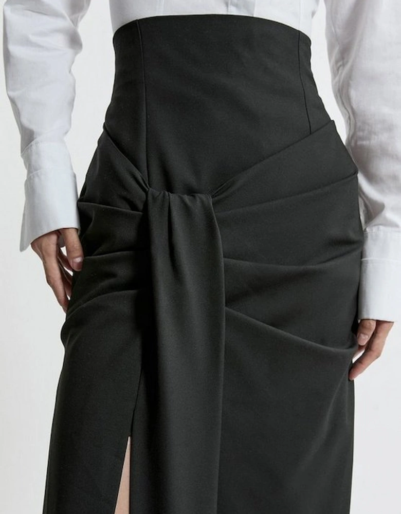 Tailored High Waisted Draped Maxi Skirt