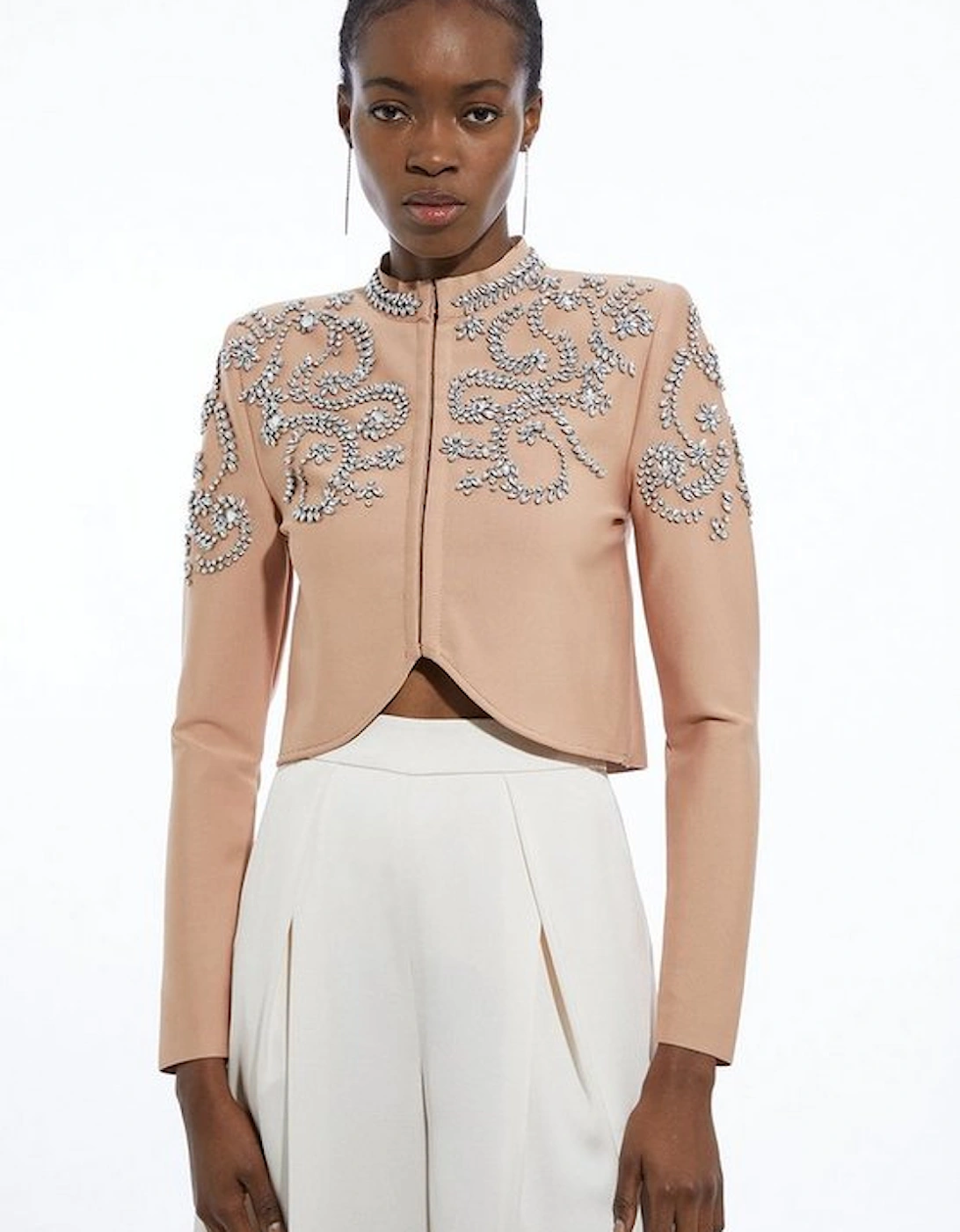 Figure Form Bandage Embellished Knit Jacket