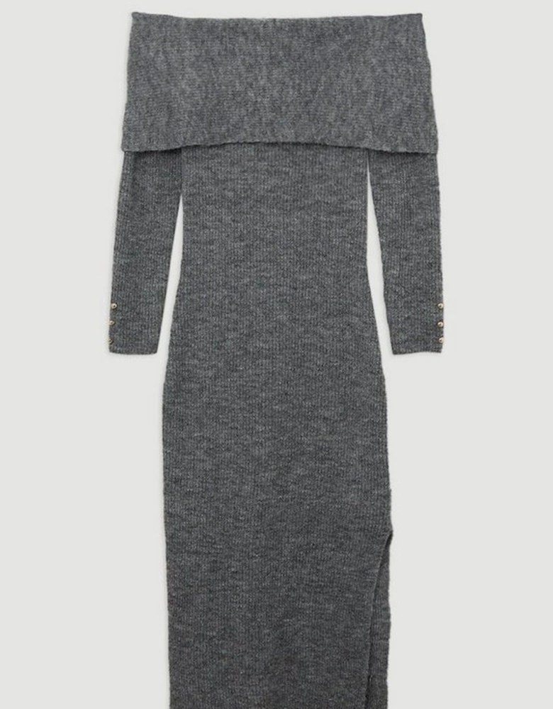 Wool Blend Cosy Bardot Knit Midi Dress