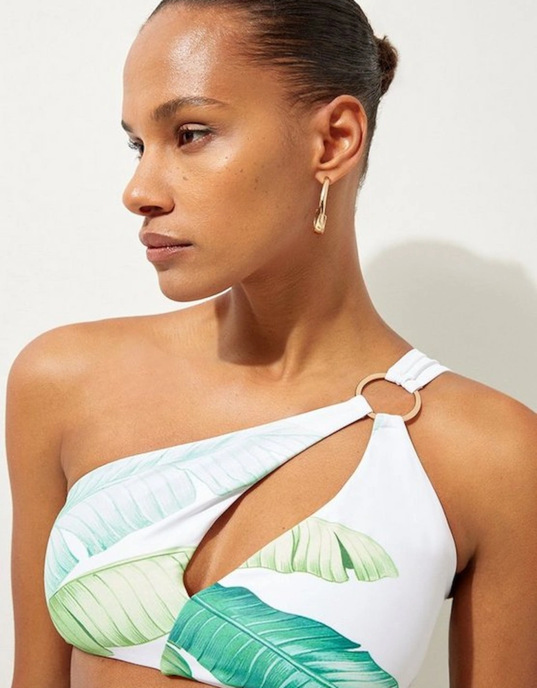 Palm Print Cut Out Detail Bikini Top