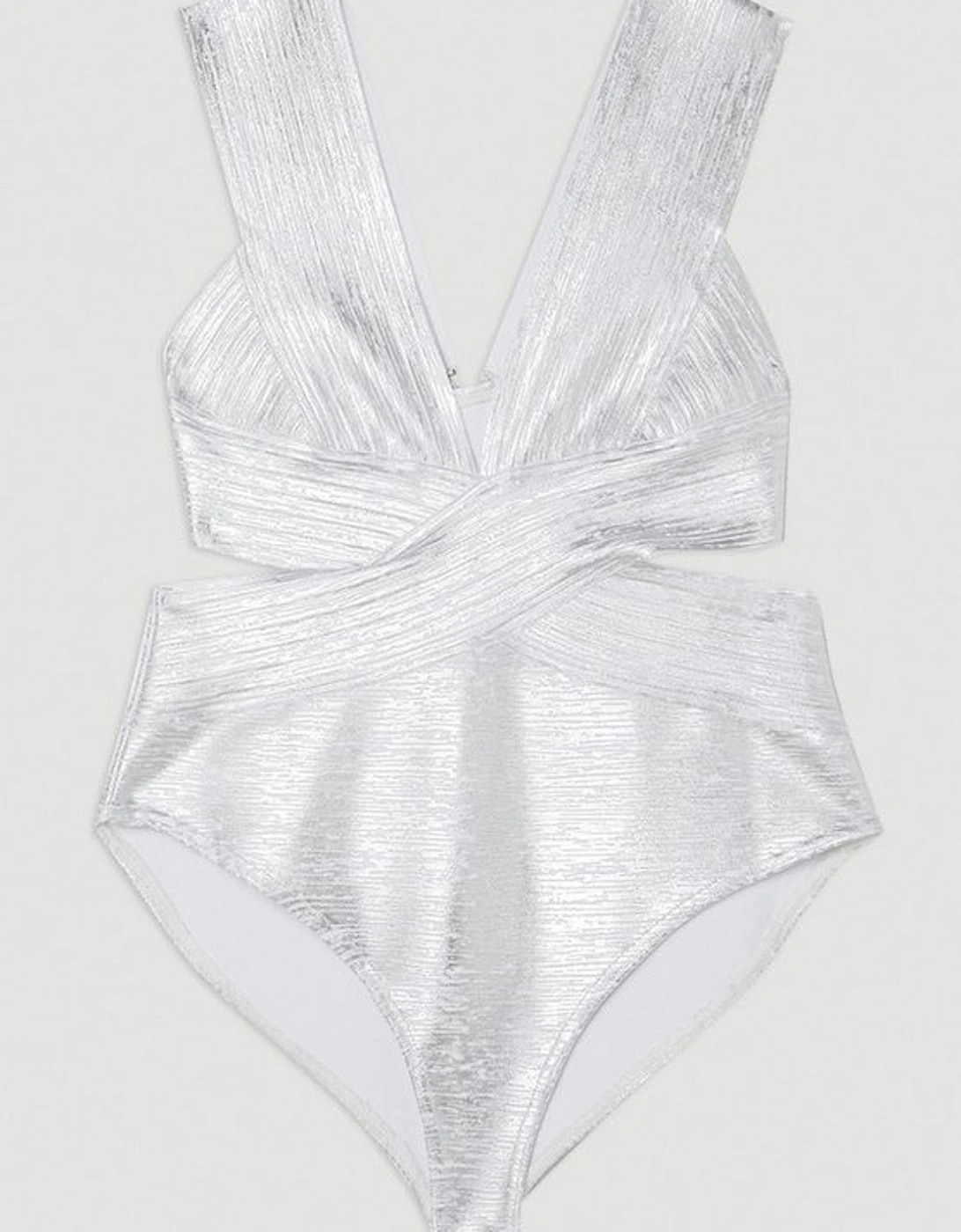 Foiled Bandage Textured V Neck Swimsuit