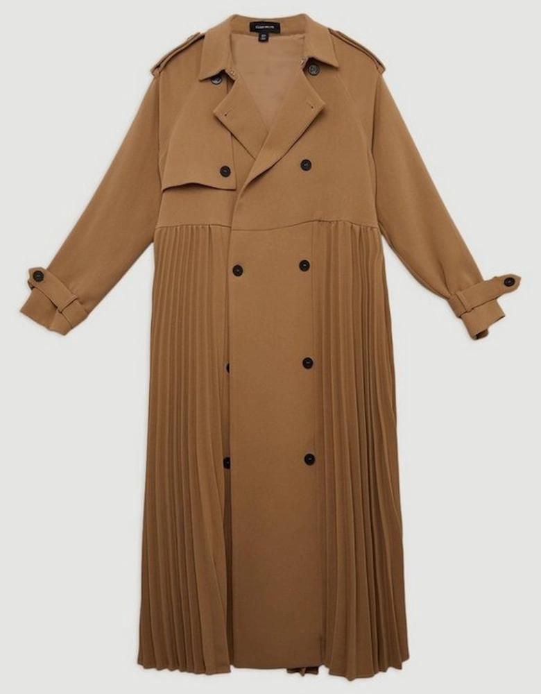 Tailored Pleat Detail Belted Trench Coat