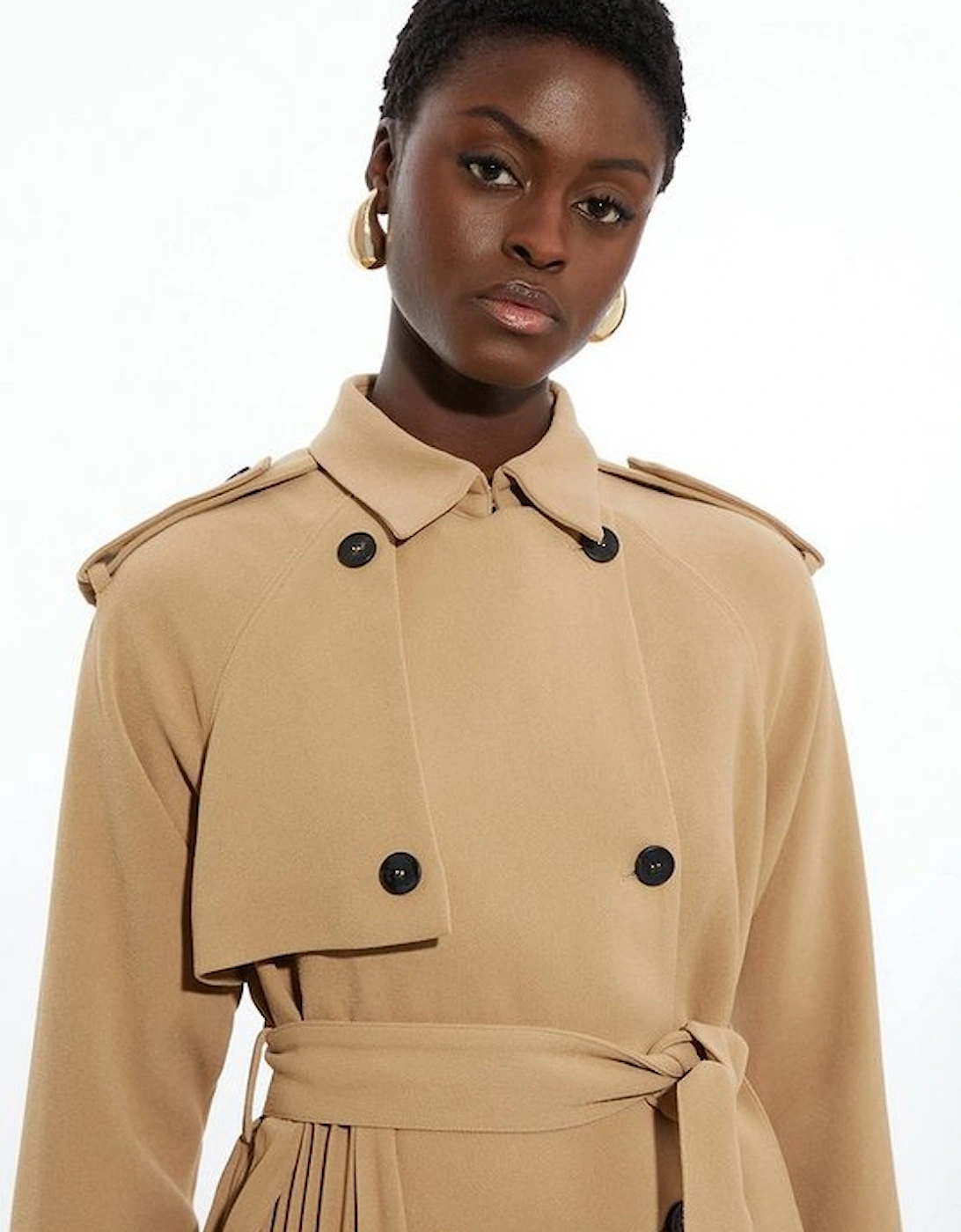 Tailored Pleat Detail Belted Trench Coat