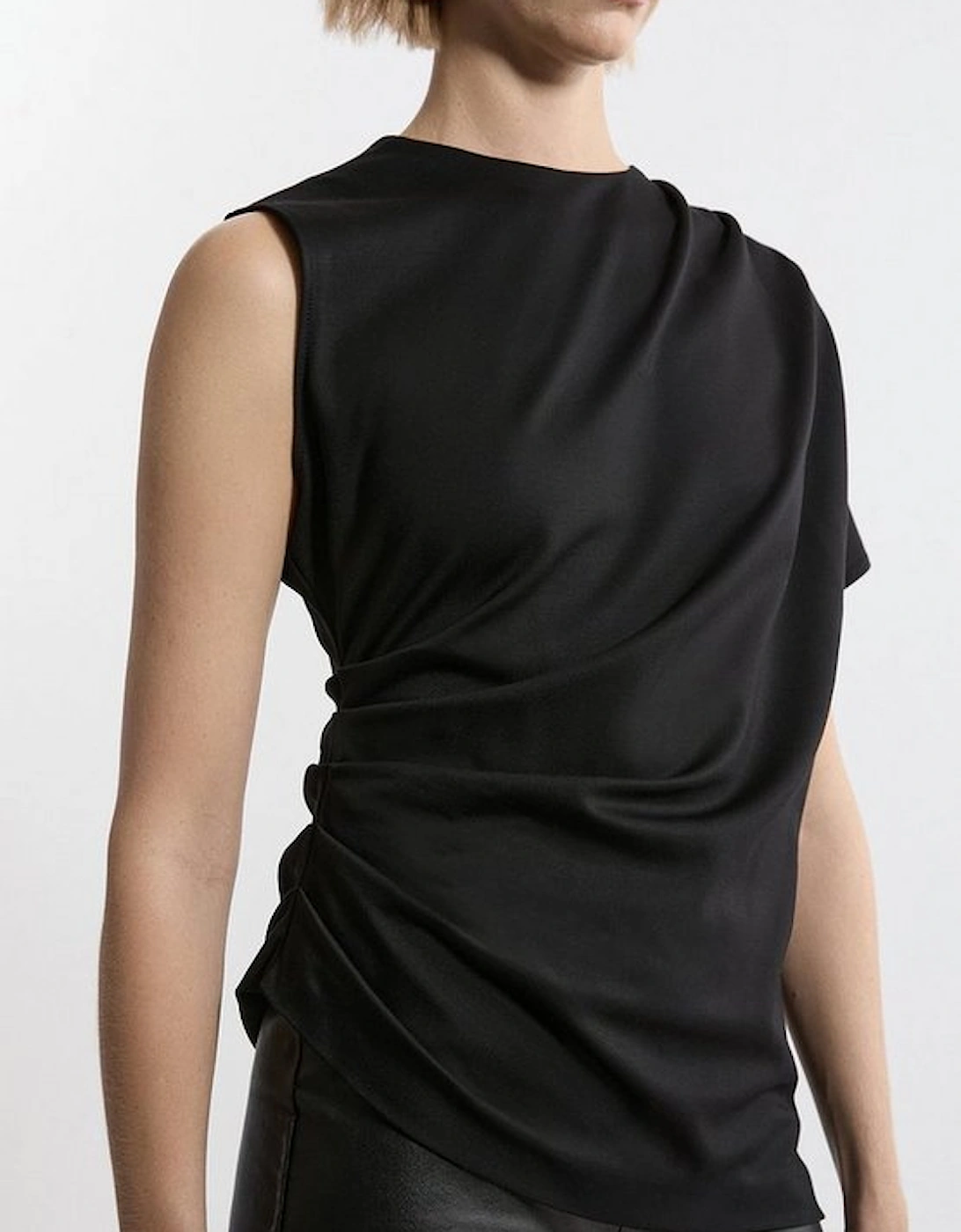 Petite Tailored Ponte Asymmetric Drape Top