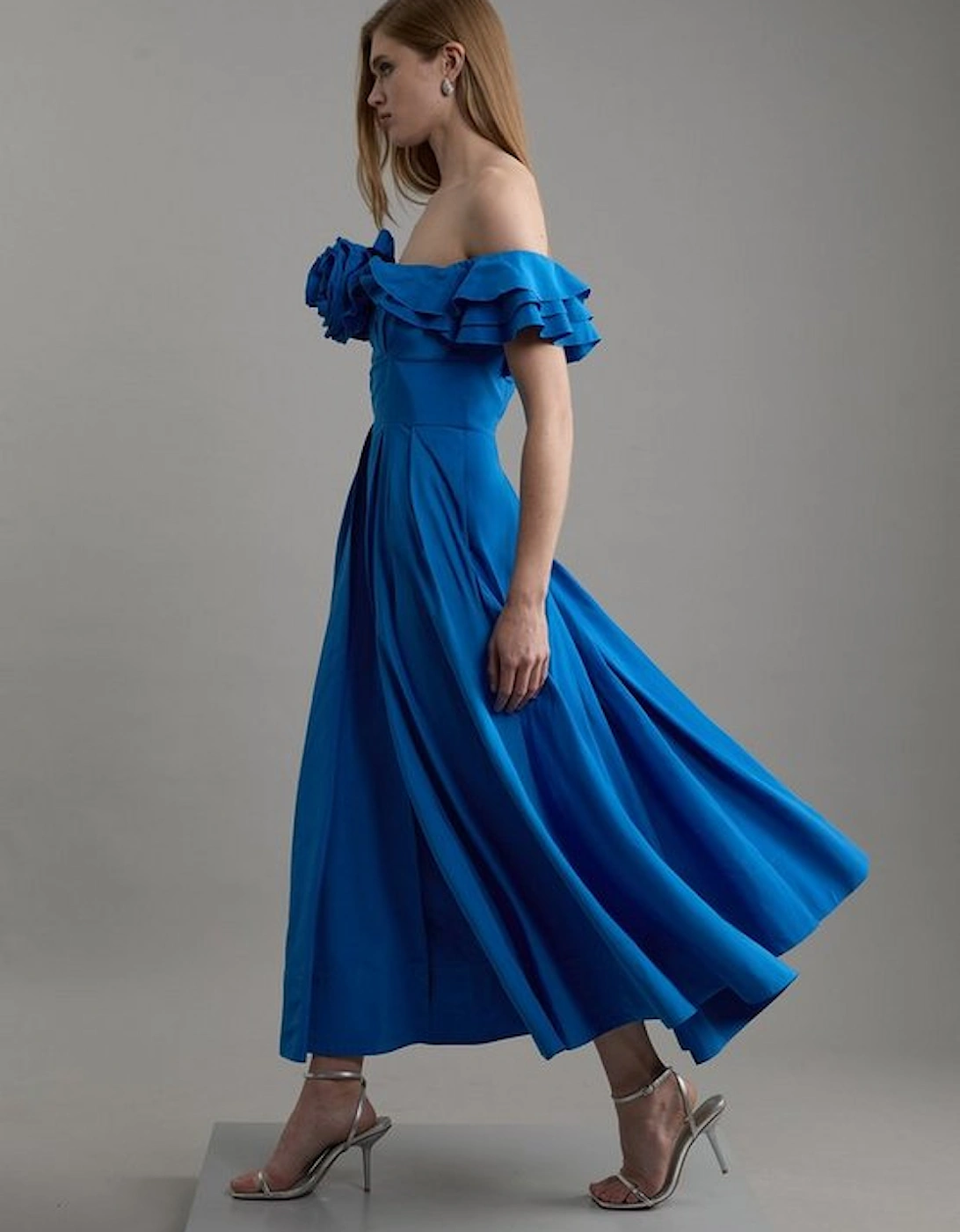 Off The Shoulder Taffeta Ruffle Woven Maxi Dress