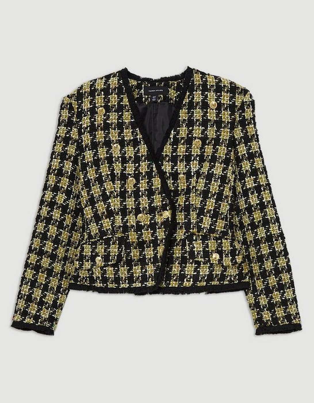 Wool Blend Check Tailored Asymmetric Jacket