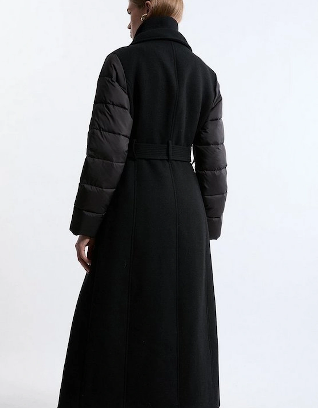 Tall Wool Blend Hybrid Puffer Belted Midi Coat