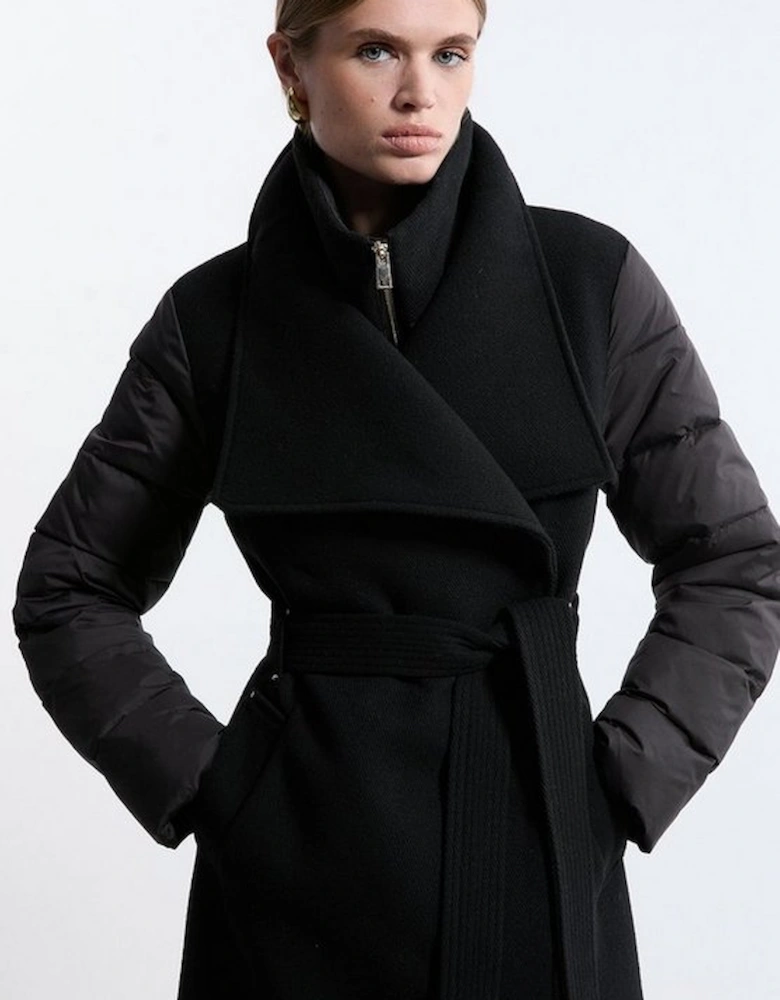 Tall Wool Blend Hybrid Puffer Belted Midi Coat